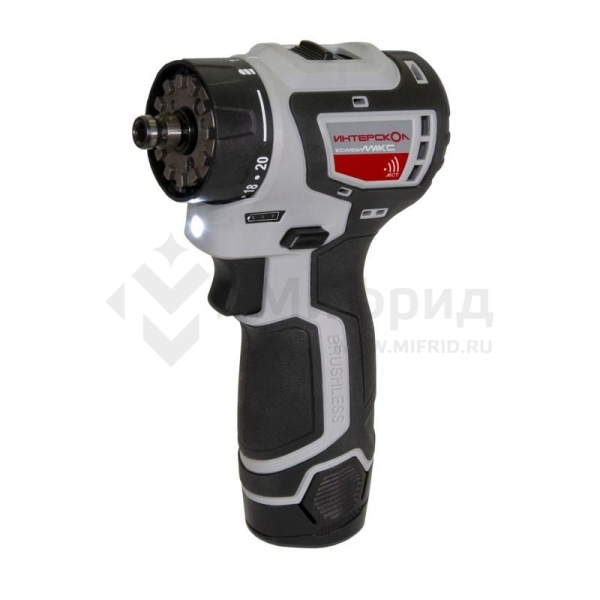 Дрель-шуруповерт аккумуляторная бесщеточн. ДА-10/12В 36 КомбиМАКС (Li-ion сумка 2 аккум. 2А.ч 4 насадки) ИНТЕРСКОЛ 687.2.2.78