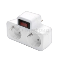 Разветвитель 2-м с заземл. 16А 3500Вт 250В плоский с выключателем бел. DОМТОК 2664