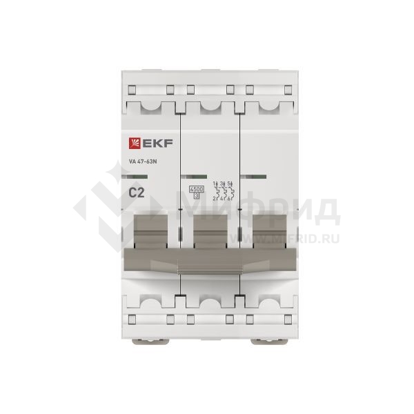 Выключатель автоматический модульный 3п C 2А 4.5кА ВА 47-63N PROxima EKF M634302C