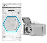 Блок ОП Dita (розетка 16А 250В с заземл. + 1-кл. выкл. 10А) IP54 сер. TOKOV ELECTRIC TKL-DT-V1RZ-C06-IP54