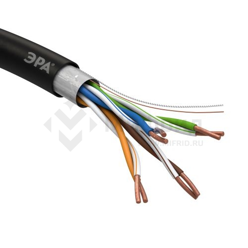 Кабель витая пара F/UTP кат.5E 4х2х24AWG solid CU PE Outdoor черн. (м) F-4-PE Эра Б0044689