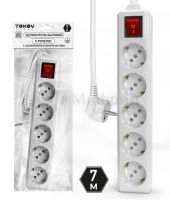 Удлинитель 5х7м с заземл. с выкл. 10А 3х1.5 TOKOV ELECTRIC TKL-C01-BU5-7-1.5-ZV