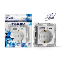 Розетка 1-м СП Pixel IP20 с заземл. с 2-мя заряд. устр. USB тип A+C механизм айс TOKOV ELECTRIC TKE-PX-R1U2AC-C34 Розетка 1-м СП Pixel IP20 с заземл. с 2-мя заряд. устр. USB тип A+C механизм айс TOKOV ELECTRIC TKE-PX-R1U2AC-C34