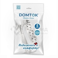 Удлинитель 3х5м с заземл. 16А IP20 3.5кВт ПВС 3х1 с выкл. бел. DOMTOK 2382