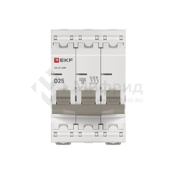 Выключатель автоматический модульный 3п D 25А 4.5кА ВА 47-63N PROxima EKF M634325D