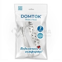 Удлинитель 3х7м с заземл. 16А IP20 3.5кВт ПВС 3х1 с выкл. бел. DOMTOK 2383