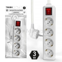 Удлинитель 4х3м с заземл. с выкл. 10А 3х1.5 TOKOV ELECTRIC TKL-C01-BU4-3-1.5-ZV