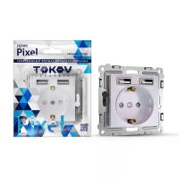 Розетка 1-м СП Pixel IP20 с заземл. с 2-мя заряд. устр. USB тип A+A механизм перламутр. TOKOV ELECTRIC TKE-PX-R1U2A-C04