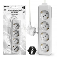 Удлинитель 4х3м с заземл. 10А 3х1.5 TOKOV ELECTRIC TKL-C01-BU4-3-1.5-Z