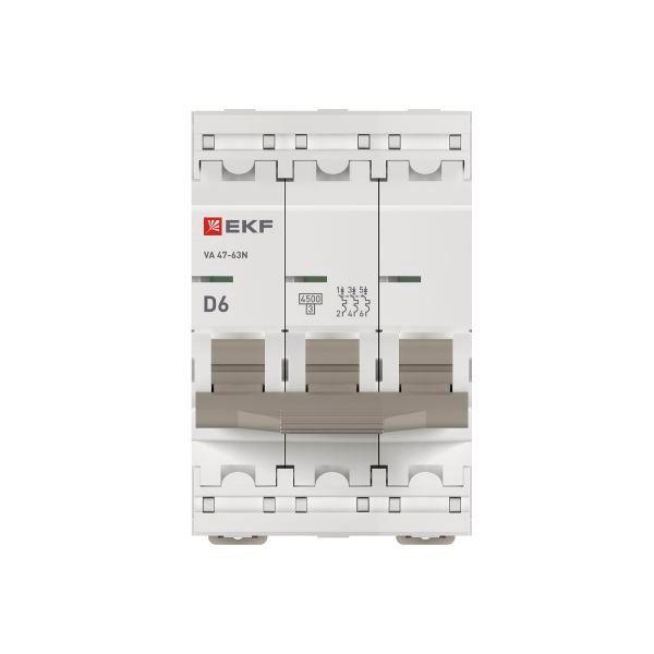 Выключатель автоматический 3п D 6А 4.5кА ВА 47-63N PROxima EKF M634306D Выключатель автоматический 3п D 6А 4.5кА ВА 47-63N PROxima EKF M634306D