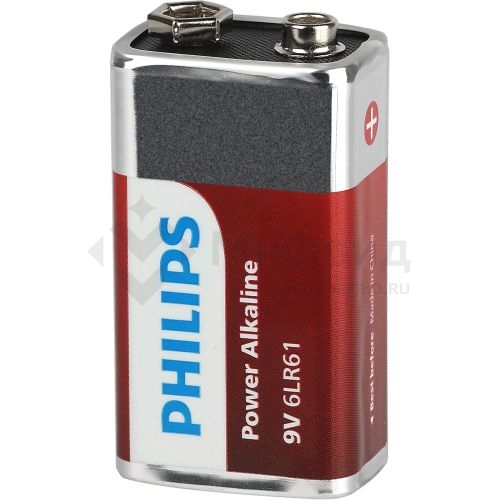 Элемент питания алкалиновый "крона" 6LR61 9В Power (блист.1шт) 6LR61P1B/51 Philips Б0062717