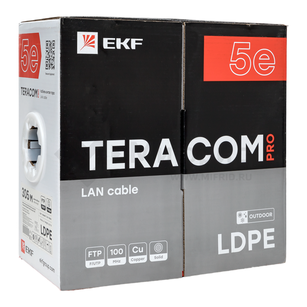 Кабель витая пара F/UTP кат.5E 4 пары 24 AWG solid внешн. LDPE черн. (м) TERACOM PRO EKF TRP-5EFTP-04PE-BK-OUT3