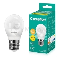Лампа светодиодная LED5-G45/830/E27 5Вт шар матовая 3000К тепл. бел. E27 410лм 220В Camelion 12028