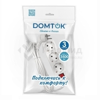 Удлинитель 3х3м с заземл. 16А IP20 3.5кВт ПВС 3х1 с выкл. бел. DOMTOK 2381