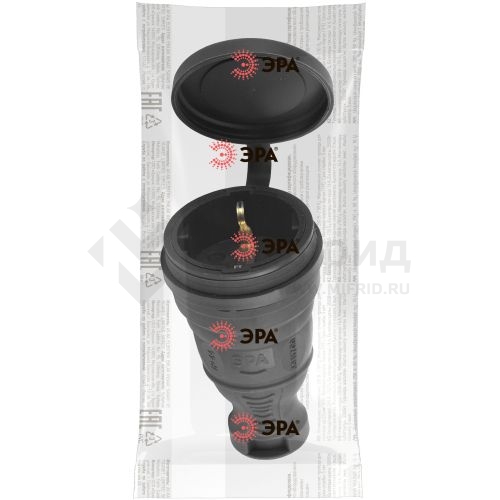 Разъем прямой 16А IP44 с заземл. каучук. черн. R8-B-IP44 Эра Б0044541