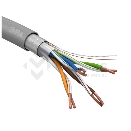 Кабель витая пара F/UTP кат.5E 4х2х24AWG solid CU PVC сер. (м) F-4-PVC Эра Б0044688