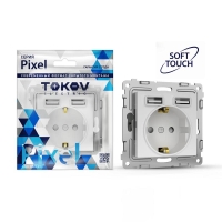 Розетка 1-м СП Pixel IP20 с заземл. с 2-мя заряд. устр. USB тип A+A механизм айс TOKOV ELECTRIC TKE-PX-R1U2A-C34 Розетка 1-м СП Pixel IP20 с заземл. с 2-мя заряд. устр. USB тип A+A механизм айс TOKOV ELECTRIC TKE-PX-R1U2A-C34