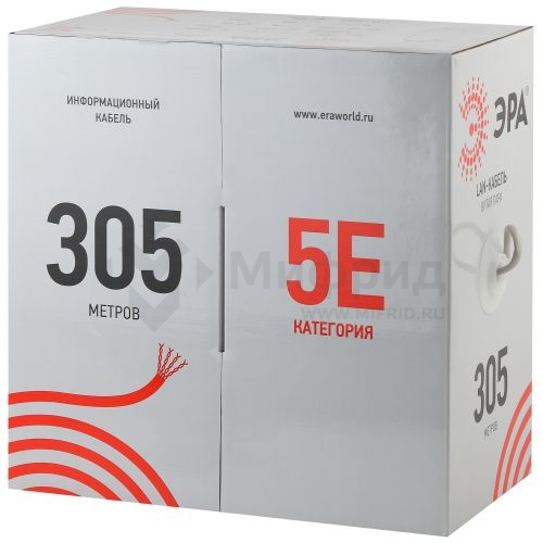 Кабель витая пара F/UTP кат.5E 4х2х24AWG solid CU PVC сер. (м) F-4-PVC Эра Б0044688