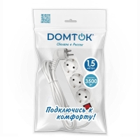 Удлинитель 3х1.5м с заземл. 16А IP20 3.5кВт ПВС 3х1 с выкл. бел. DOMTOK 2379 Удлинитель 3х1.5м с заземл. 16А IP20 3.5кВт ПВС 3х1 с выкл. бел. DOMTOK 2379