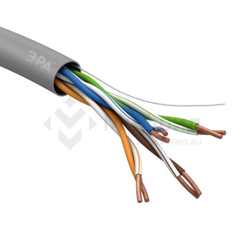 Кабель витая пара U/UTP кат.5E 4х2х24AWG solid CU PVC сер. (м) U-4-PVC Эра Б0044429