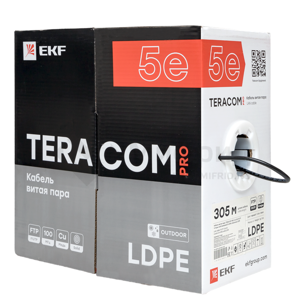 Кабель витая пара F/UTP кат.5E 4 пары 24 AWG solid внешн. LDPE черн. (м) TERACOM PRO EKF TRP-5EFTP-04PE-BK-OUT3