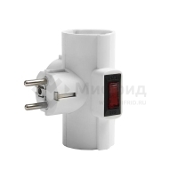 Разветвитель 3-м с заземл. 16А 3500Вт 250В Т-образ. с выключателем бел. DОМТОК 2663