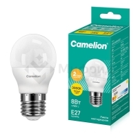 Лампа светодиодная LED8-G45/830/E27 8Вт шар 3000К тепл. бел. E27 720лм 220В Camelion 12392