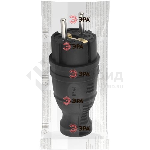Вилка прямая 16А IP44 с заземл. каучук. черн. V8-B-IP44 Эра Б0044540