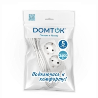 Удлинитель 2х5м с заземл. 16А IP20 3.5кВт ПВС 3х1 бел. DOMTOK 2387 Удлинитель 2х5м с заземл. 16А IP20 3.5кВт ПВС 3х1 бел. DOMTOK 2387