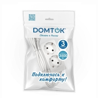 Удлинитель 2х3м с заземл. 16А IP20 3.5кВт ПВС 3х1 бел. DOMTOK 2386 Удлинитель 2х3м с заземл. 16А IP20 3.5кВт ПВС 3х1 бел. DOMTOK 2386