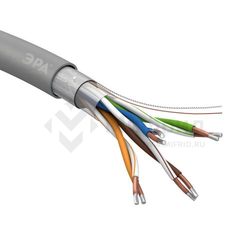 Кабель витая пара F/UTP кат.5E 4х2х24AWG solid CCA PVC Simple сер. (м) FL-4-PVC-A Эра Б0044440