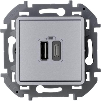 Устройство зарядное Inspiria с 2-мя USB разьемами A и C 240В/5В 3000мА алюм. IEK 673762