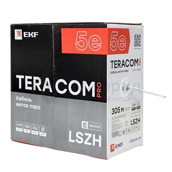Кабель витая пара U/UTP кат.5E 4 пары 24 AWG solid LSZH нг(А)-HF сер. (м) TERACOM PRO EKF TRP-5EUTP-04LSH-GY-IN3