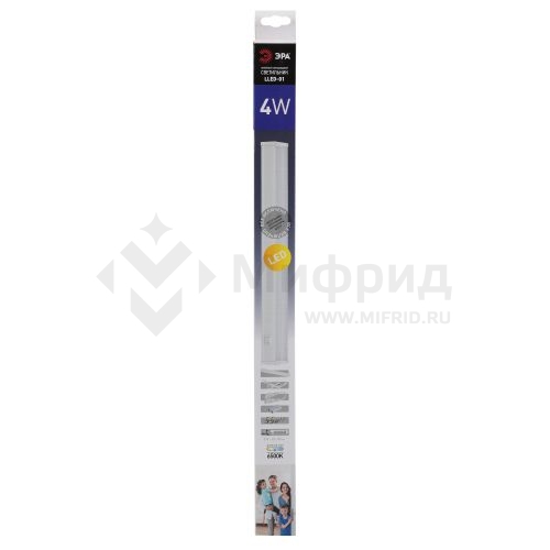 Светильник светодиодный LLED-01-04W-6500-W 4Вт 6500К L314мм линейный с выключателем Эра Б0033303