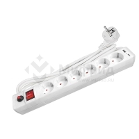 Удлинитель с сетевым фильтром 6х3м с заземл. 10А IP20 2.2кВт USB type-A + type-C ПВС 3х0.75 с выкл. бел. UNIVersal 2544