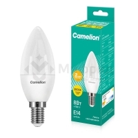 Лампа светодиодная LED8-C35/830/E14 8Вт свеча 3000К тепл. бел. E14 720лм 220В Camelion 12385