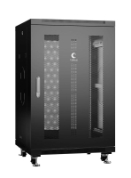 Шкаф монтажный телекоммуникационный напольн. ND-05C-18U60/60-BK 19дюйм 18U 600х600х988мм для распределит. и серверн. оборудования; передн. и задн. перфорир. двери ручка с замком RAL 9004 черн. Cabeus 8548c