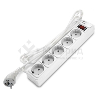 Удлинитель с сетевым фильтром 5х5м с заземл 10А 2.2кВт IP20 2хUSB ПВС 3х1 с выкл. бел. DOMTOK 2566