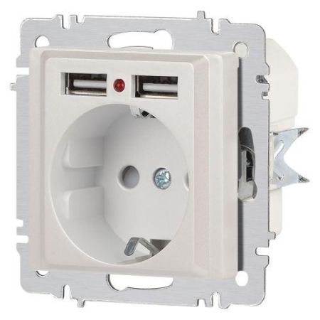 Розетка 1-м СП Accent 6-410-06 16А IP20 250В P+E Schuko + 2хUSB защ. шторки перламутр. Intro Б0063700 Розетка 1-м СП Accent 6-410-06 16А IP20 250В P+E Schuko + 2хUSB защ. шторки перламутр. Intro Б0063700