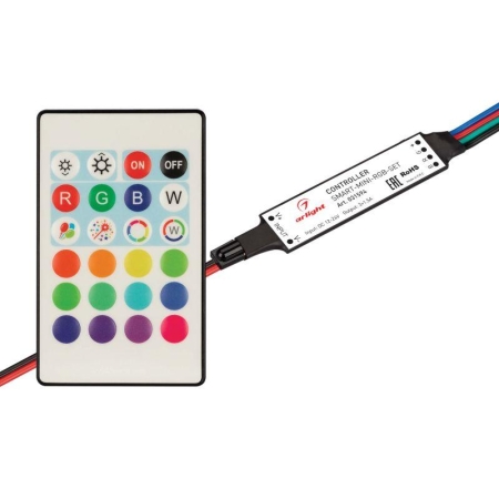 Контроллер SMART-MINI-RGB-SET 12-24В 3х1.5А ПДУ 24 кнопки IR IP20 пластик Arlight 031594 Контроллер SMART-MINI-RGB-SET 12-24В 3х1.5А ПДУ 24 кнопки IR IP20 пластик Arlight 031594