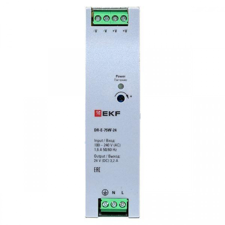 Блок питания на дин рейку 75Вт Uвх 220В AC Uвых 24В DC постоянного тока EKF DR-E-75W-24