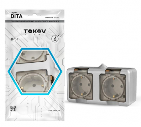 Розетка 2-м ОП Dita 16А IP54 250В с заземл. с прозр. крышкой сер.TOKOV ELECTRIC TKL-DT-R2Z-C06T-IP54 Розетка 2-м ОП Dita 16А IP54 250В с заземл. с прозр. крышкой сер.TOKOV ELECTRIC TKL-DT-R2Z-C06T-IP54