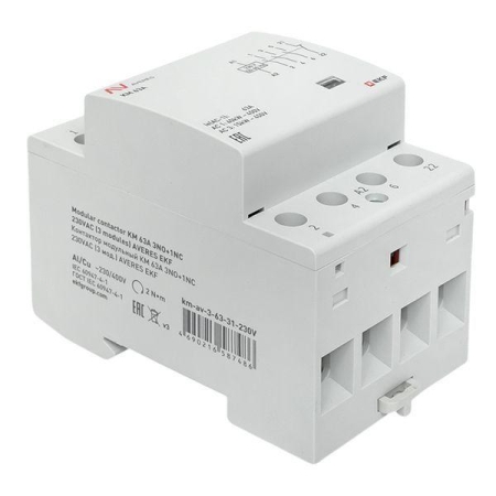 Контактор модульный КМ 63А 3NO+1NC 230В AC (3 мод.) AVERES EKF km-av-3-63-31-230V Контактор модульный КМ 63А 3NO+1NC 230В AC (3 мод.) AVERES EKF km-av-3-63-31-230V