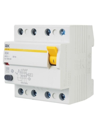 Выключатель дифференциального тока (УЗО) 4п 63А 100мА тип AC ВД1-63 KARAT IEK MDV10-4-063-100 Выключатель дифференциального тока (УЗО) 4п 63А 100мА тип AC ВД1-63 KARAT IEK MDV10-4-063-100