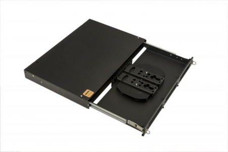 Бокс оптический FO-19V-1U-3хSLT-W130H30-24UN-BK универс. выдвижной 19дюйм от 8 до 24 портов (SC duplex LC ST FC) (со спайс. пласт. без пигтейлов. и прох. адапт.) черн. Hyperline 401216 Бокс оптический FO-19V-1U-3хSLT-W130H30-24UN-BK универс. выдвижной 19дюйм от 8 до 24 портов (SC duplex LC ST FC) (со спайс. пласт. без пигтейлов. и прох. адапт.) черн. Hyperline 401216