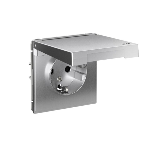 Розетка ArtGallery 16А IP44 с заземл. защ. шторки с крышкой механизм алюм. SE GAL440346