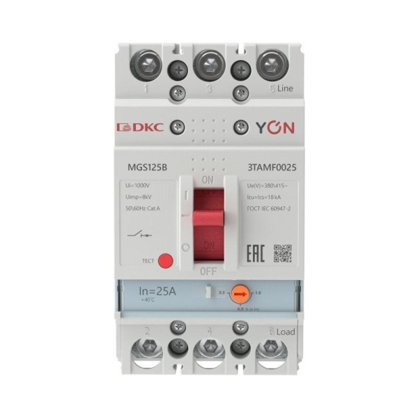 Выключатель автоматический в литом корпусе YON MGS125 3P 20-25А 18кА YON MGS125B-3TAMF0025 Выключатель автоматический в литом корпусе YON MGS125 3P 20-25А 18кА YON MGS125B-3TAMF0025