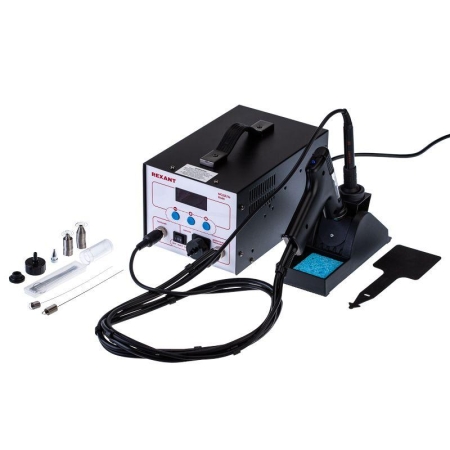 Станция паяльная (паяльник + демонт. паяльник) модель R048 цифровая 200-480град.C LED дисплей Rexant 12-0735