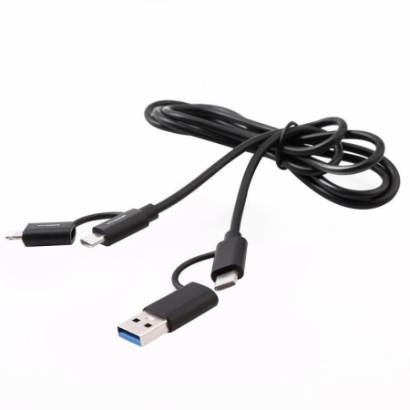 Кабель 4 в 1 USB/Type C-Type C/Lightning 5А 60Вт 1.2м З+ПД коробка черн. Ergolux 15248 Кабель 4 в 1 USB/Type C-Type C/Lightning 5А 60Вт 1.2м З+ПД коробка черн. Ergolux 15248