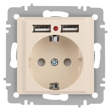 Розетка 1-м СП Accent 6-410-02 16А IP20 250В P+E Schuko + 2хUSB защ. шторки сл. кость Intro Б0063692 Розетка 1-м СП Accent 6-410-02 16А IP20 250В P+E Schuko + 2хUSB защ. шторки сл. кость Intro Б0063692